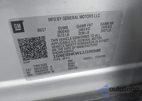 2018 Chevrolet Traverse 3Lt from USA, damaged, VIN 1GNERHKW1JJ100588